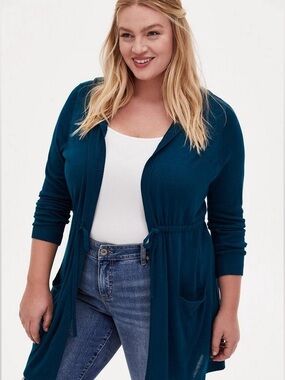 Torrid Everyday Plush Anorak Hooded Cinched Waist Sweater Blue Size 0/Large